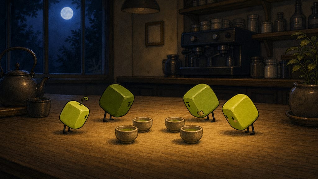 The ceremony's formal bow, four creatures bowing to each other over the thimbles, deep quiet