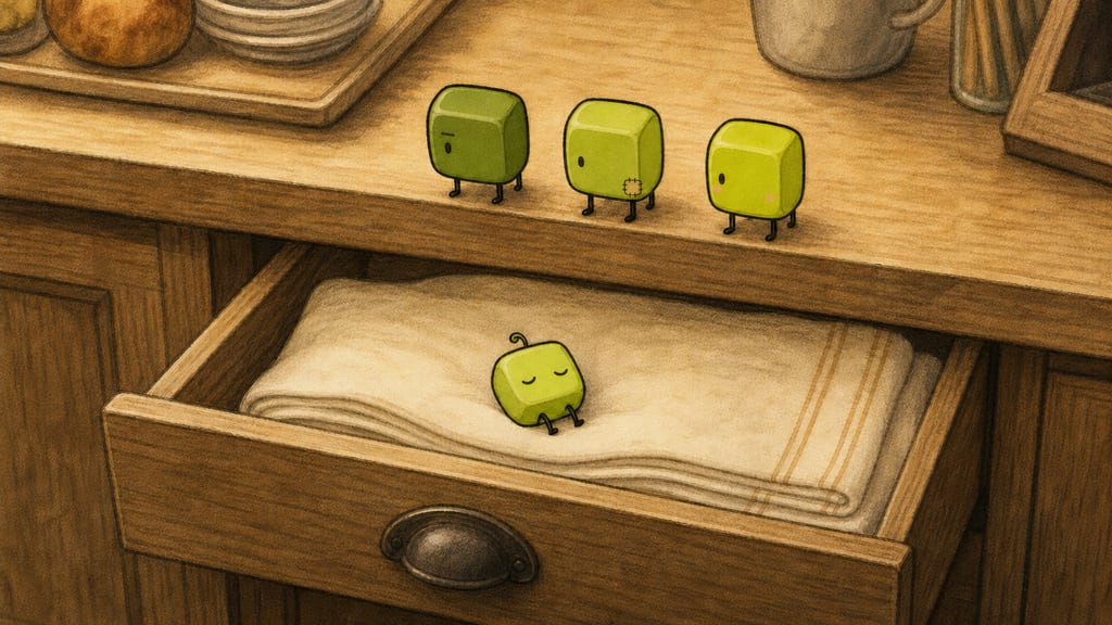 Second attempt: the smallest creature missing from the line-up, discovered asleep in the tea-towel drawer