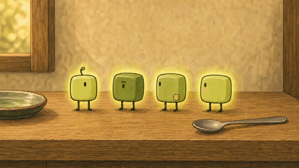The four back on the counter pretending not to glow with pride, visibly glowing